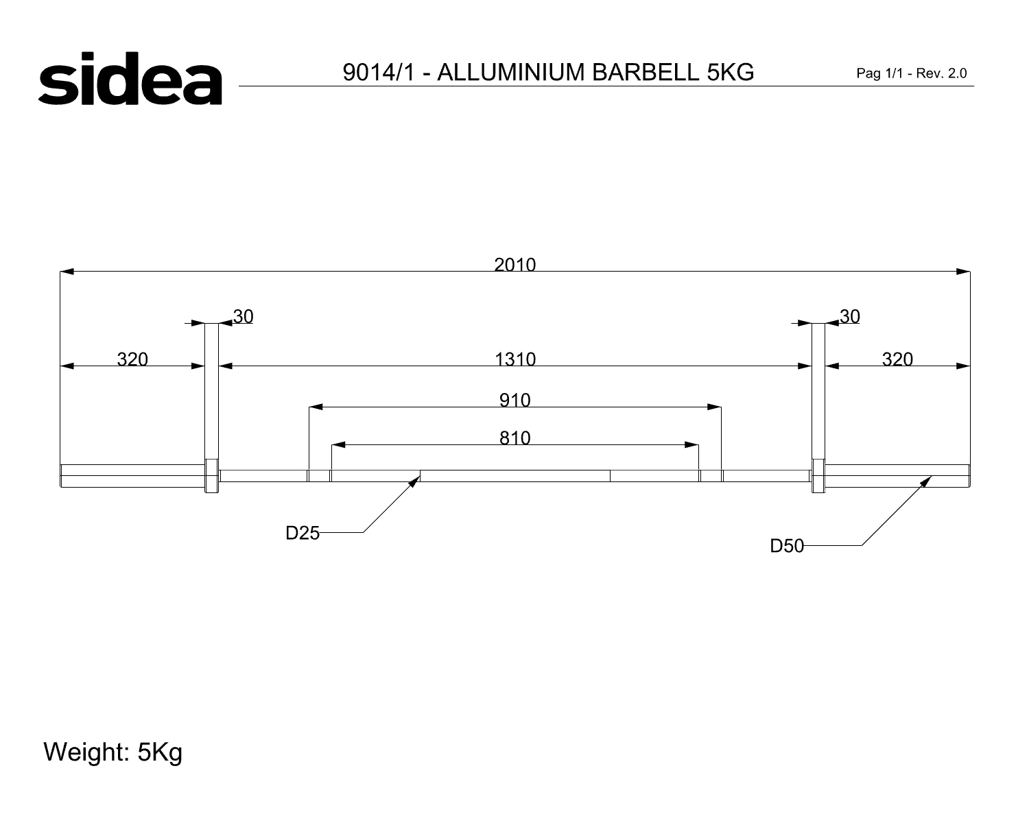 9014_1 - Aluminium Barbell 5Kg MY26
