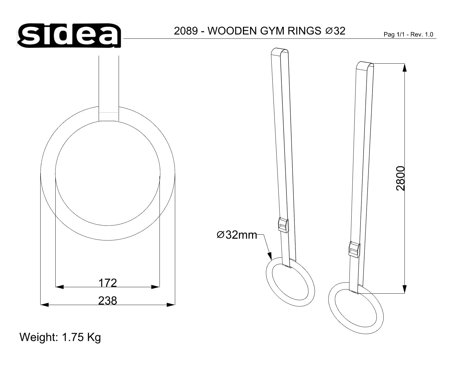 2089 - Wooden Gym Rings D32