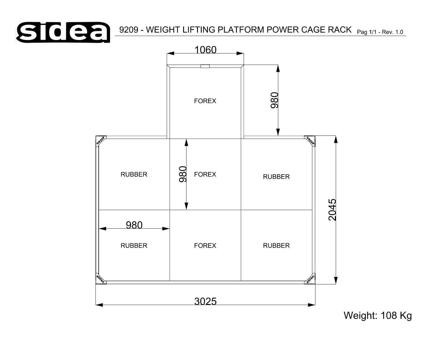 9209 - Weight Lifting Platform Power Cage Rack