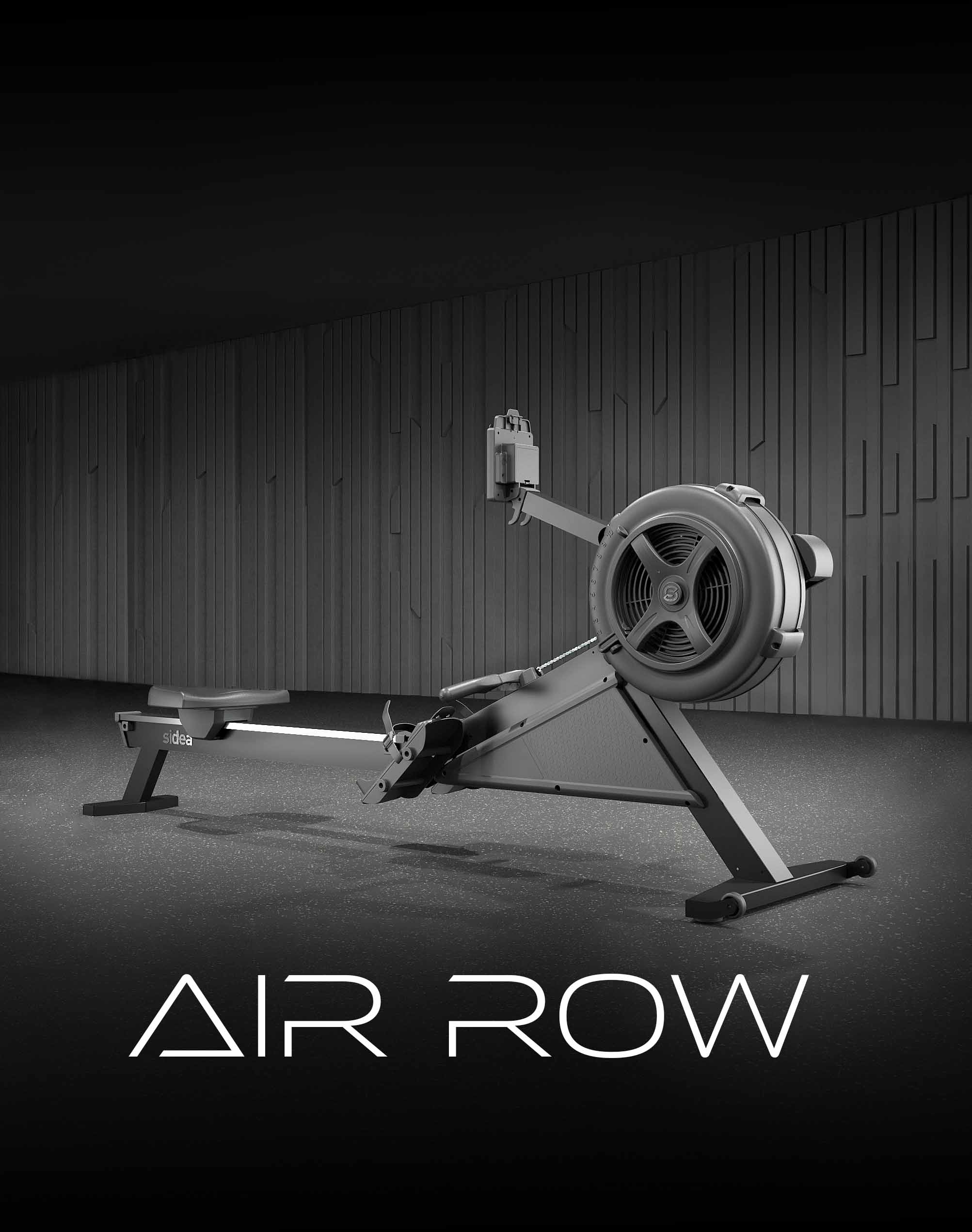 Air Row gym rowing machine for professional cardiovascular training, with a modern and functional design.