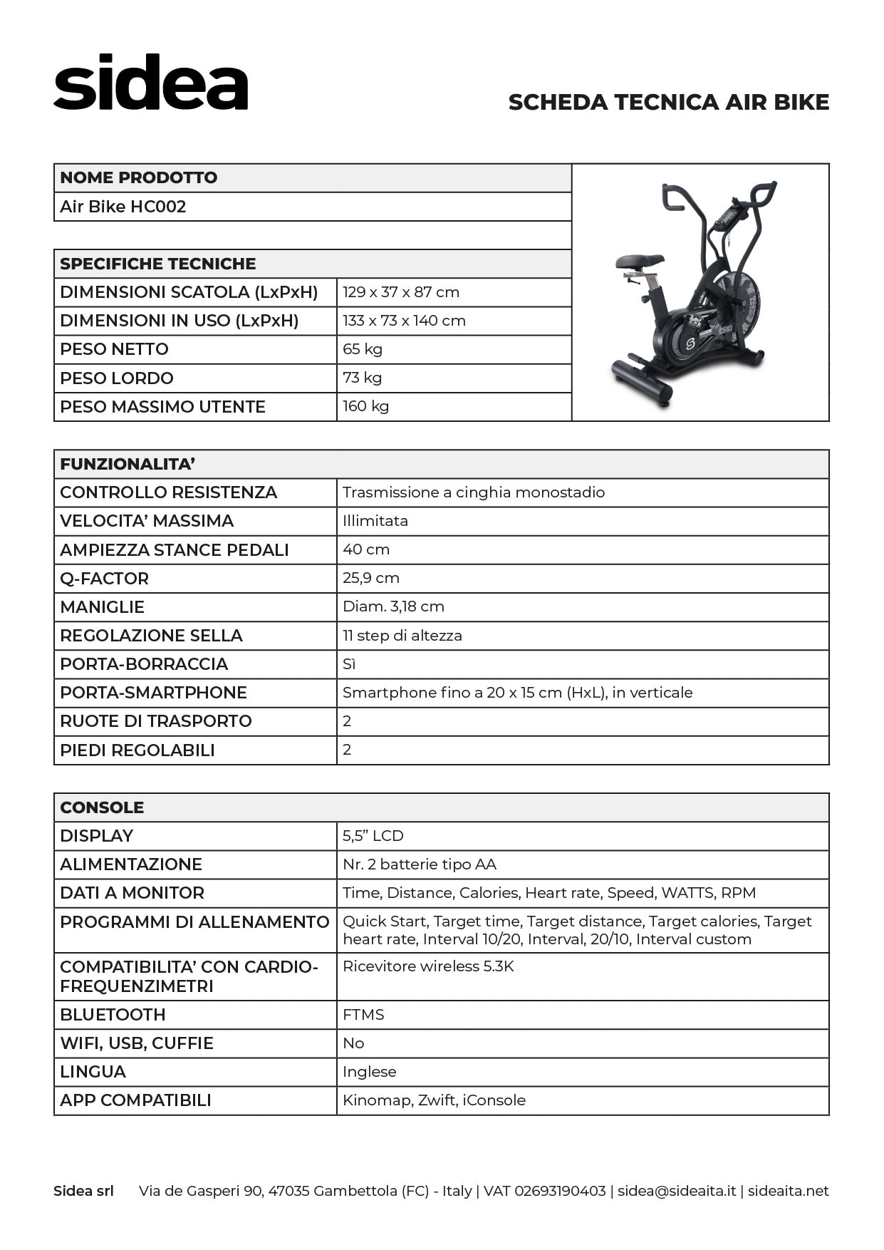 HC002 Air Bike - scheda tecnica 3