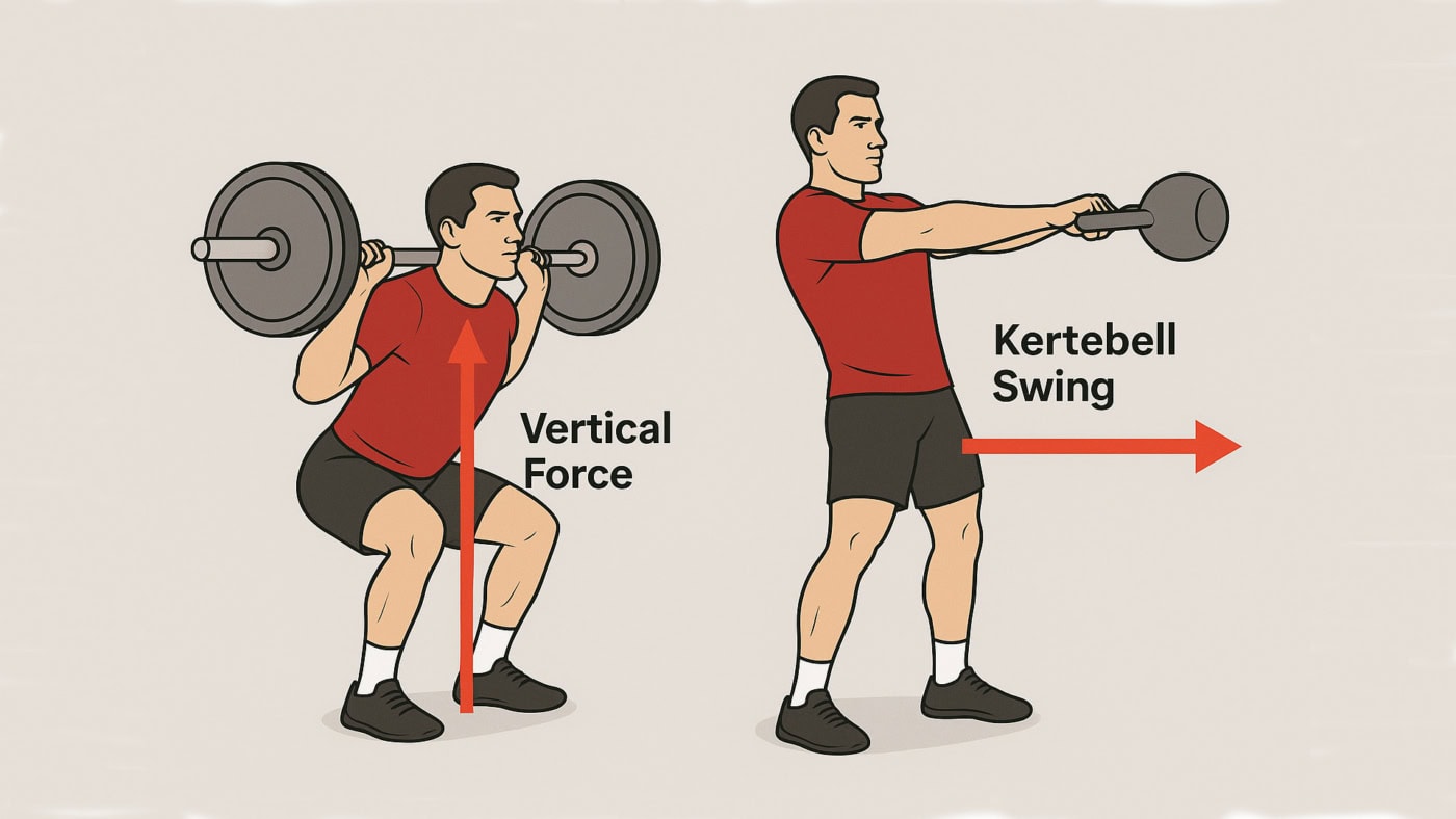 squat e swing con relativi vettori di forza