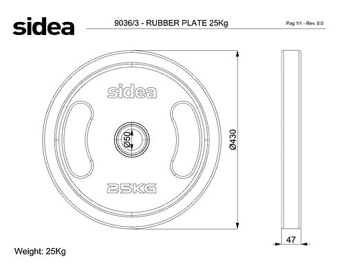 9036_3 - Rubber-coated weight plates - Symmetrical grip, 25 kg