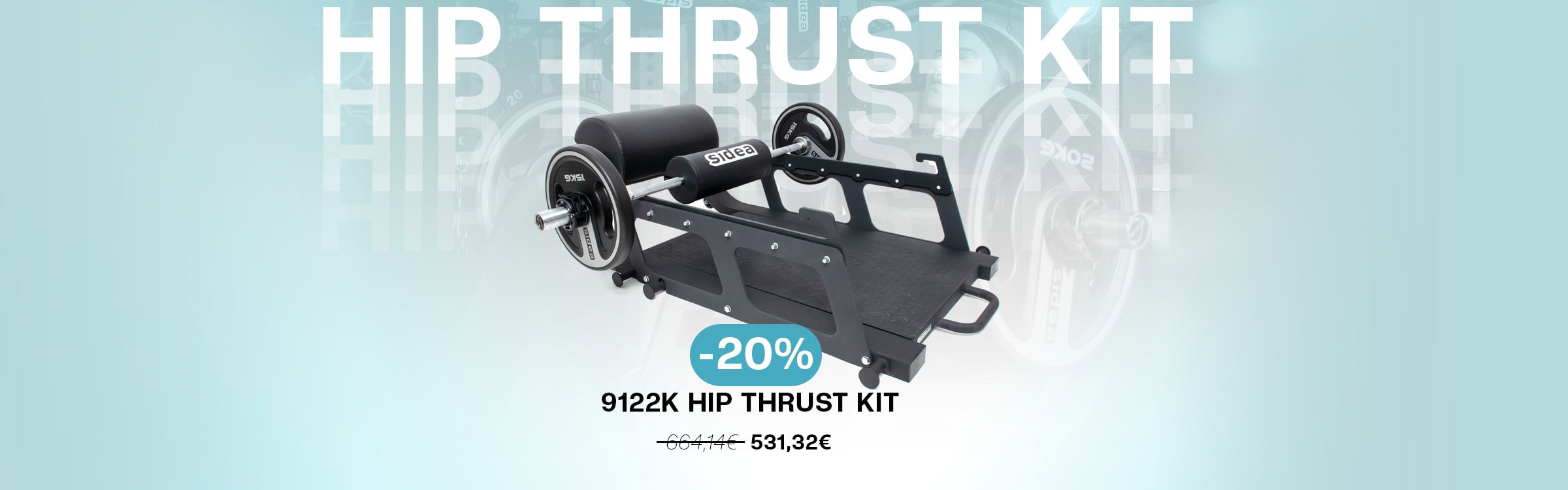 Attrezzatura fitness professionale Hip Thrust Kit con sconto del 20% per allenamento glutei e core.